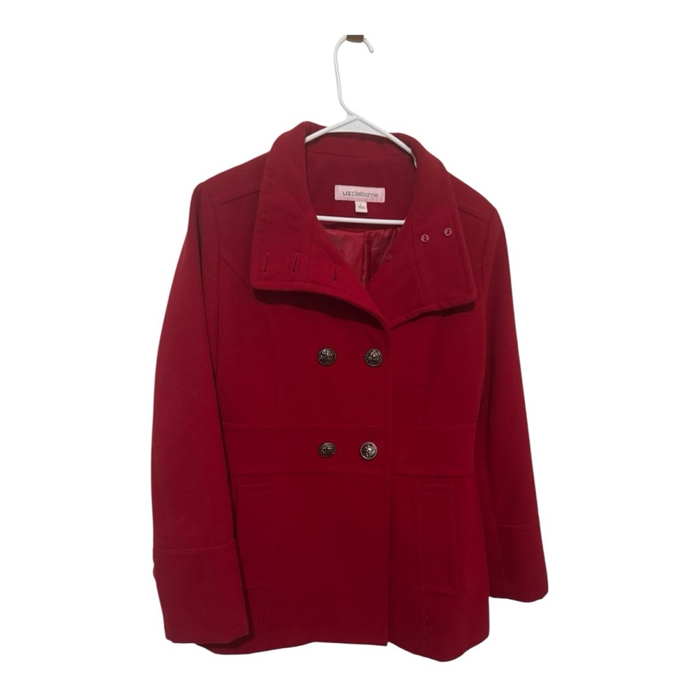 Liz Claiborne Red Wool Blend Peacoat L | Double Breasted Winter Coat